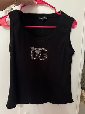Dolce & Gabbana Black Tank with Crystal DG Logo